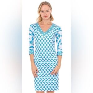 Gretchen Scott Lobster Soup Coastal Print V-Neck Dress
